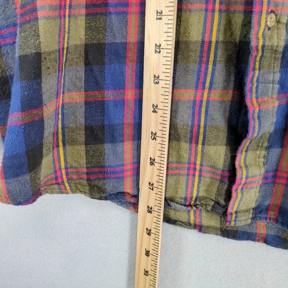 Vtg Boston Traders Plaid Flannel Button Down Shirt Men's L Long Slv Navy Olive - Picture 7 of 10